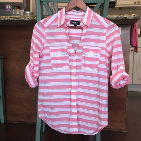 Express Tops - Express XS button down shirt pink/white stripes